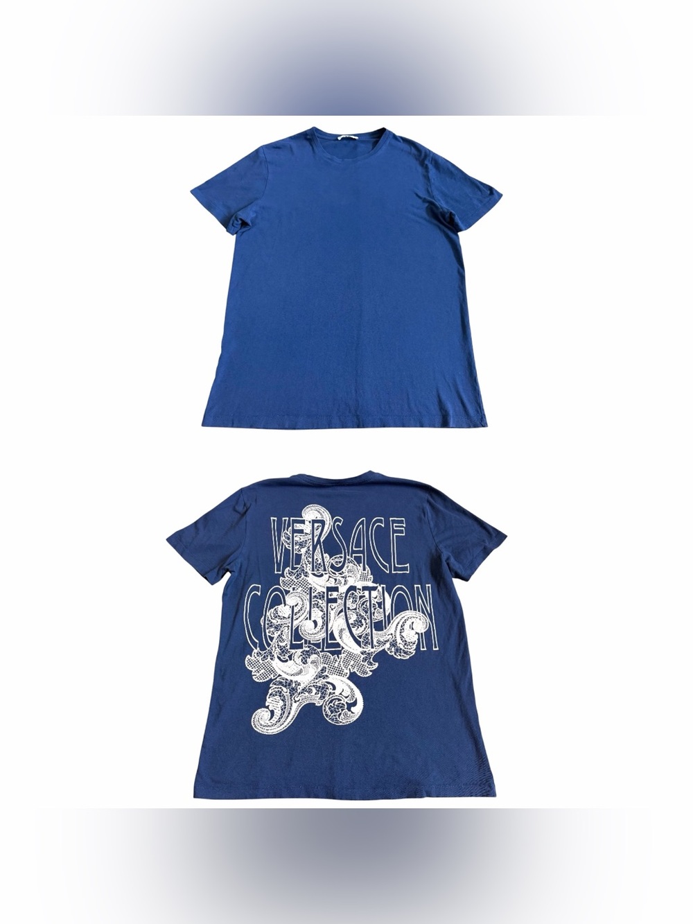 Vintage Versace Collection Men’s T Shirt Sz M Blue Baroque Paisley Graphic Y2K